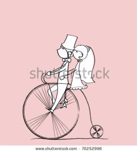 stock-vector-wedding-picture-bride-and-groom-ride-bikes-vector-70252996